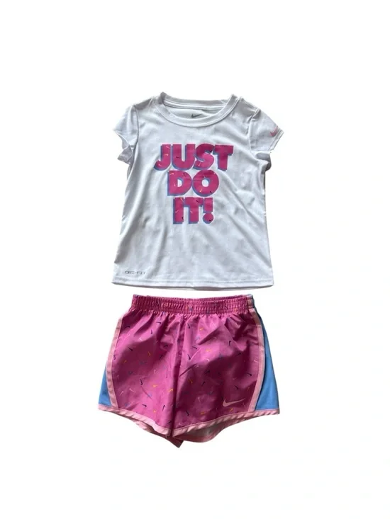 Nike Girls White & Pink "Just Do It!" Short Set - Picture 1 of 9